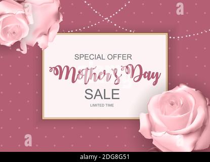 Happy Mother`s Day Cute Sale Background with Flowers. Illustration Stock Photo
